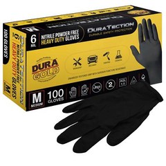 Dura-Gold HD Black Nitrile Disposable Gloves, Box of 100, Size Medium, 6 Mil
