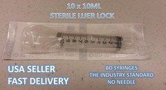 BD Becton-Dickinson 10- 10 ML New STERILE Syringes Only LUER LOCK TIP No Needle
