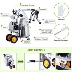 Portable Electric Machine, 6.6 Gallon/25L Stainless Steel Milk Bucket Milking