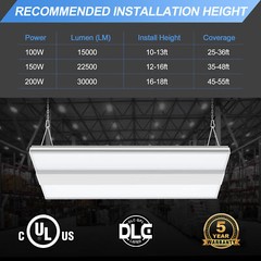 4-Pack 150W LED Linear High Bay Light 22500LM UL Listed Commercial Shop Lights