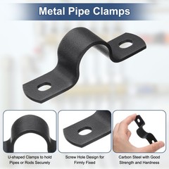 12Pcs 1/2 Inch Metal Pipe Clamps, U-Shaped Tube Fixed Clip Bracket, Black
