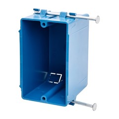 1-Gang New Work Outlet Box 18 Cu In PVC w/ Nails Knockouts ETL Listed Blue