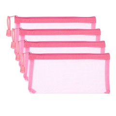 4Pcs Mesh Zipper Bags, A6 Travel Cases Nylon Makeup Pouches, Pink