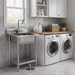 Stainless Steel Kitchen Sink, Freestanding Commercial Single Bowl Utility Sink