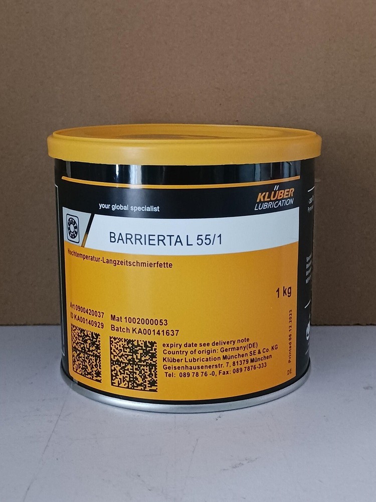 KLUBER Lubrication Barrierta L 55/1 Grease 1Kg (2.2 LB) New free ship