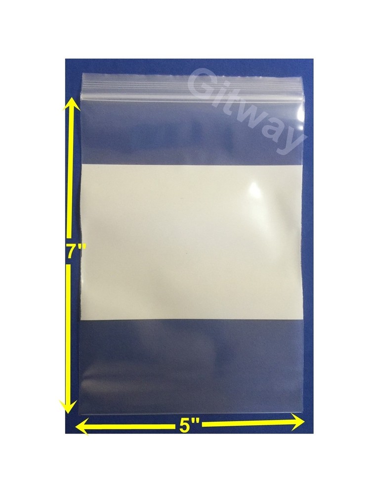 5″ x 7″ White Block Writeable Resealable Zip Top Lock Clear Plastic Bags 4 miL