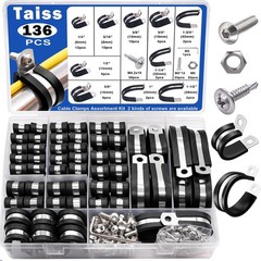 Taiss 136PCS Cable Clamps Assortment Kit 304 Stainless Steel Rubber Cushion P…