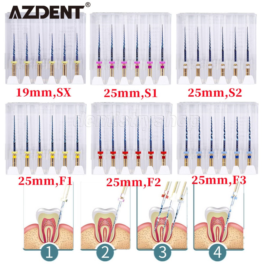 AZDENT Dental Engine Use Rotary Heat Activated Canal Root Endodontic Files 25mm