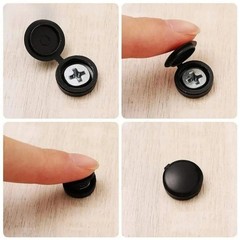 100 Pcs Black Hinged Screw Cover Caps – Snap Flip Tops w/ Washers Small