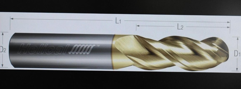 Helical 49121 3 Flute Ball 40° Helix Variable Pitch End Mills Aluminum Alloys