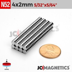 4mm x 2mm 5/32″x5/64″ N52 Rare Earth Neodymium Small Magnet Discs 4x2mm