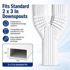 Konohan 2 x 3 Inch White Downspout Gutter Y Diverter 2 x 3 Inch,