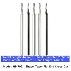 5/pk Vakker Dental Carbide Burs Long Straight HP Round Taper Burs for Low Speed