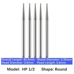 5/pk Vakker Dental Carbide Burs Long Straight HP Round Taper Burs for Low Speed