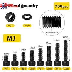 750PCS M3 Screws Assortment Kit, M3X6/8/10/12/16/20/25/30 Mm Hex Socket Head Bol