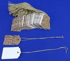 100 Cocoa Scripts Designer Print Scalloped Merchandise Strung Price Tags