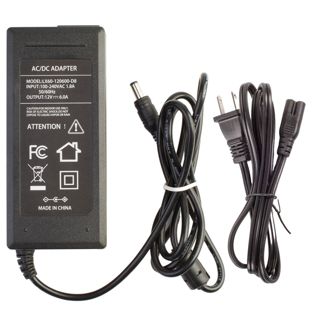 12v 6A Power Supply Adapter 72w AC 100 to DC 12v 5.5 x 2.1mm plug