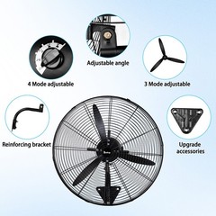 30″ Oscillating Wall Fan, 12974 CFM High Velocity Industrial Heavy Duty Shop Fan