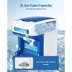 Commercial Ice Shaver 286LBS/H Electric Snow Cone Maker Ice Crusher Blue