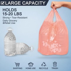 PINK Thank you bags, 100PCS T shirt bags, To Go Bags,Grocery bags, Reusable a…