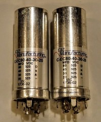 TWO Capacitors CE MFG CAN ELECTROLYTIC MALLORY 525V, 80/40/30/20µF USA MFD
