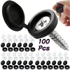 100 Pcs Black Hinged Screw Cover Caps – Snap Flip Tops w/ Washers Small