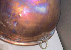 Heavy Solid Copper 18″ Bowl Kettle Rolled Edge Round Base Made In France Antique