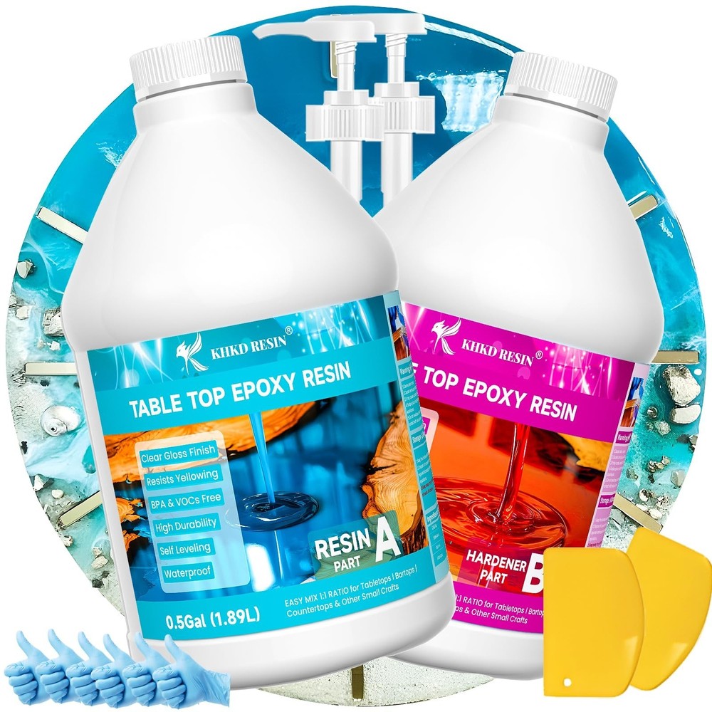 Epoxy Resin 1 Gallon, KHKD RESIN High Viscosity Resin for Table Top,2 Part Ep…