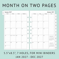 2027 Weekly & Monthly Planner Refill, 5-1/2″ x 8-1/2″, Jan 2027 to Dec 2027, …
