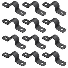 12Pcs 1/2 Inch Metal Pipe Clamps, U-Shaped Tube Fixed Clip Bracket, Black