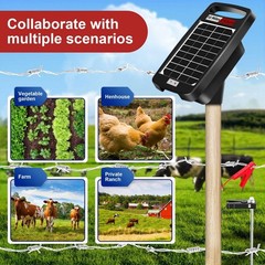 Solar Powered Electric Fence Charger 10 Miles – 0.18J, Portable Energizer for Do