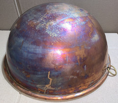 Heavy Solid Copper 18″ Bowl Kettle Rolled Edge Round Base Made In France Antique