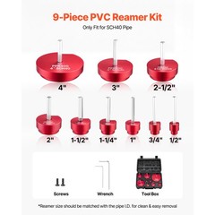 Uimoso PVC Pipe Reamer Kit with 9 Pieces for SCH40 and ABS Pipes