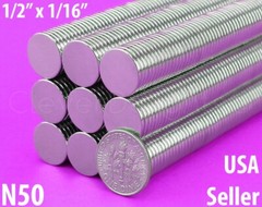 Neodymium Magnets – 1/2″ x 1/16″ – N50 Disc Magnet – Strong 13mm x 1.5mm
