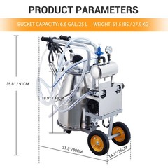🔵Cow Milking Machine Portable 25 L/6.6 gal Automatic Pulsation Vacuum Milker