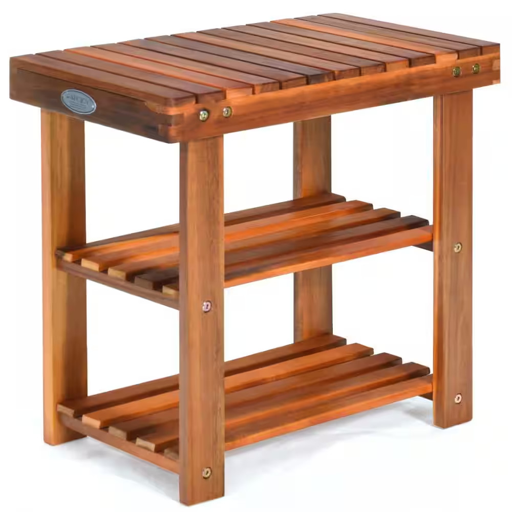 18 In. H 4-Pair Wood Shoe Rack 3-Tier Shoe Bench Freestanding Boots Organizer He