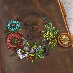 Hand Painted moleskine leather cover personalized with pen loop