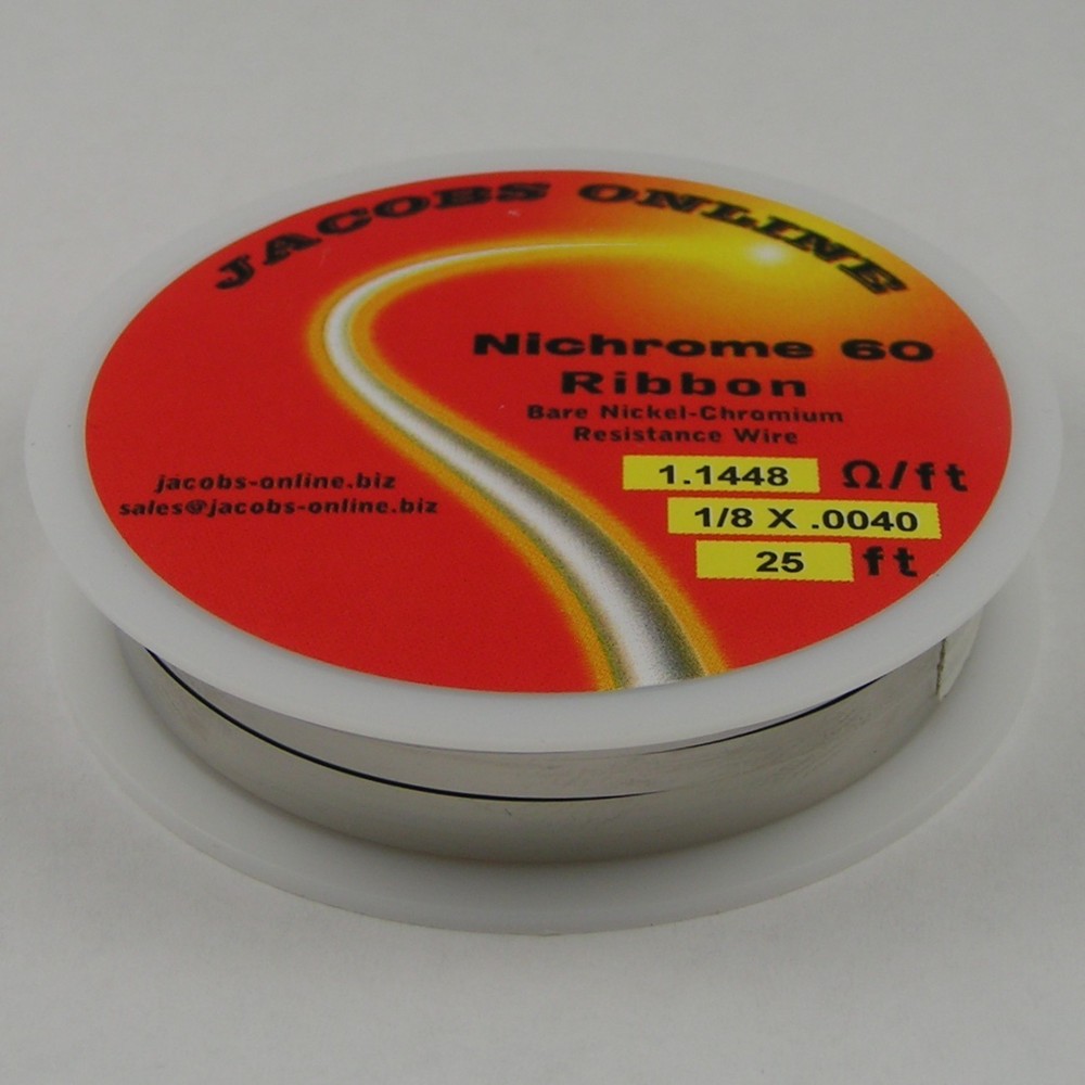 Nichrome 60 ribbon (flat) wire 1/8″ X 0.004″, 1.145 ohms/ft, 25 ft spool