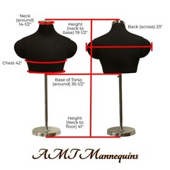 Black Male Pinnable Mannequin Torso, Adjustable Height and Shoulder size M~ L