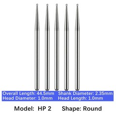 5/pk Vakker Dental Carbide Burs Long Straight HP Round Taper Burs for Low Speed