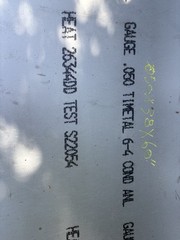 Titanium Sheet 6AL-4V Mill TIMET Domestic AMS 4911 On 0.050 X 36 X 60”