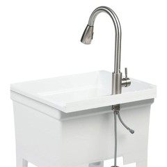 UTILITYSINKS Plastic 24″ Freestanding Workshop Utility Sink, White(For Parts)