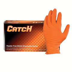 CATCH Nitrile Disposable Gloves Pyramid Grip Orange 9 mm Box of 100 MEDIUM