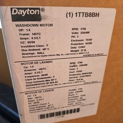 1TTB8 DAYTON 1-1/2 HP Washdown Motor, 1750 RPM, 230/460V, 3 phase, 1TTB8BH