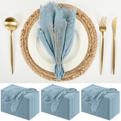 Fxks 50 Pack Dusty Blue Handmade Cloth Napkins 16 X 16 Inch Cotton Linen