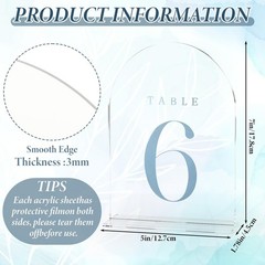 15 PCS 5×7 Inch Dusty Blue Frosted Arch Wedding Table Numbers 115 Stands