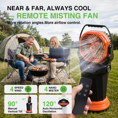 Rechargeable Battery Camping Fan Bucket Misting Fan Remote 120° Oscillating Fan