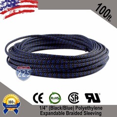 100 FT 1/4″ Blue & Black Expandable Wire Sleeving Sheathing Braided Loom Tubing
