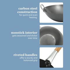 Sur La Table Kitchen Essentials Quick Fire 13.5 Carbon Steel Flat Bottom Wok