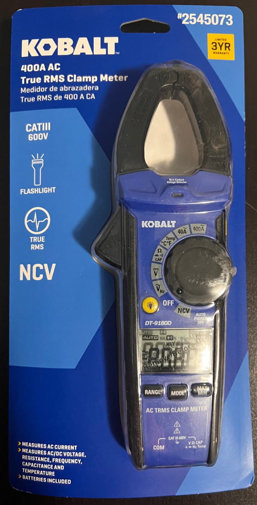 Kobalt 400A AC DC True RMS Clamp meter Multimeter CAT lll 600V NCV FlashlightNEW
